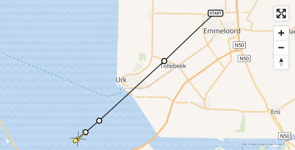 Routekaart van de vlucht: Politieheli naar Lelystad, Land van Saaftinge