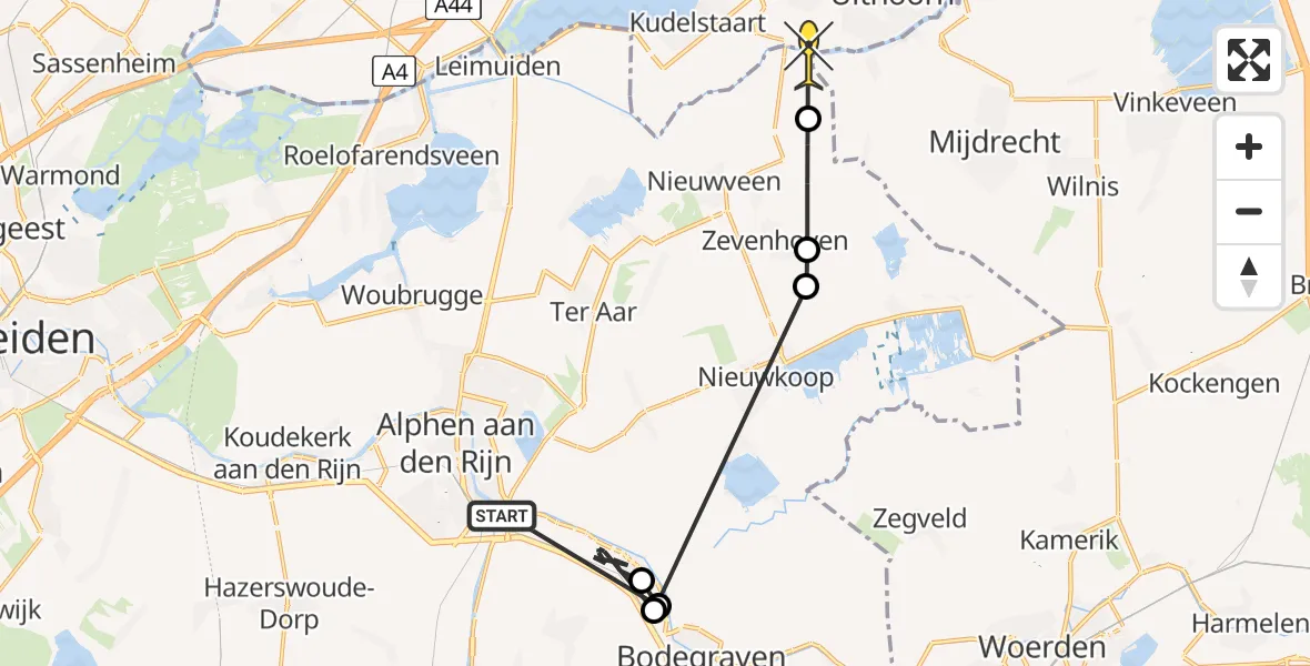 Routekaart van de vlucht: Politiehelikopter naar Vrouwenakker, Halfwegen
