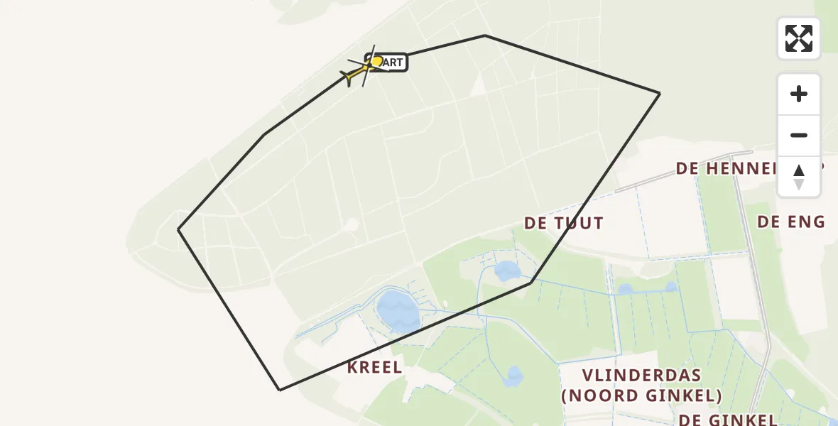 Routekaart van de vlucht: Politieheli naar Ede, Plas van Gent