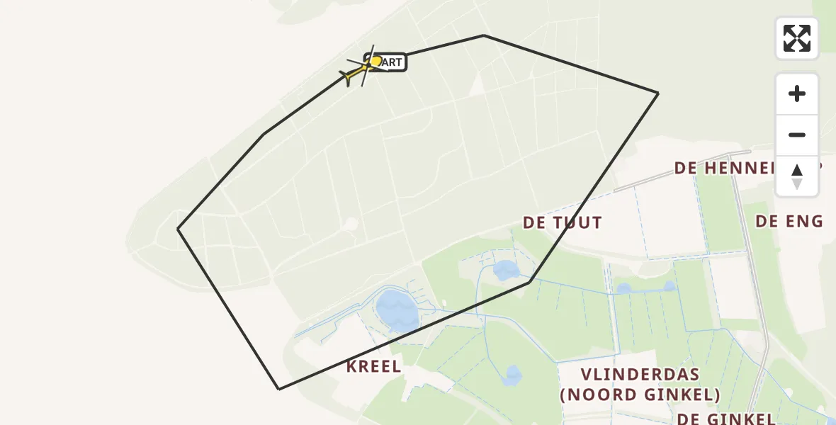 Routekaart van de vlucht: Politiehelikopter naar Ede, Plas van Gent