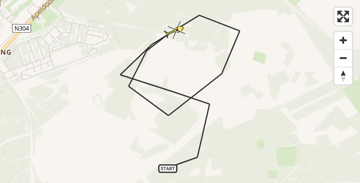 Routekaart van de vlucht: Politiehelikopter naar Ede, Koeweg