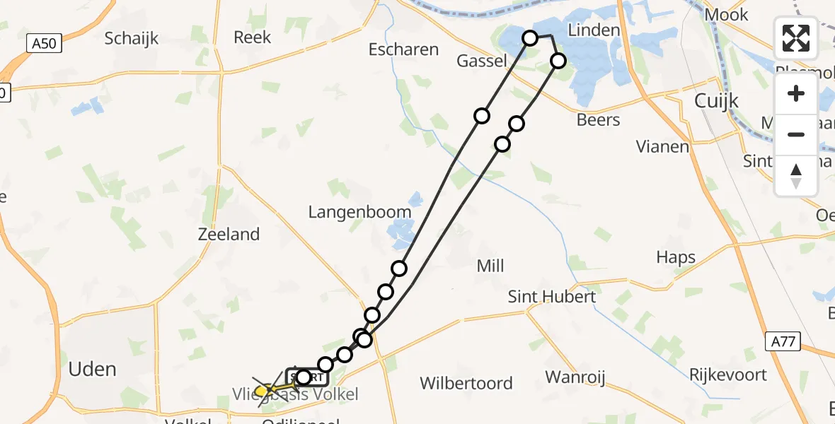 Routekaart van de vlucht: Lifeliner 3 naar Vliegbasis Volkel, Zeelandsedijk