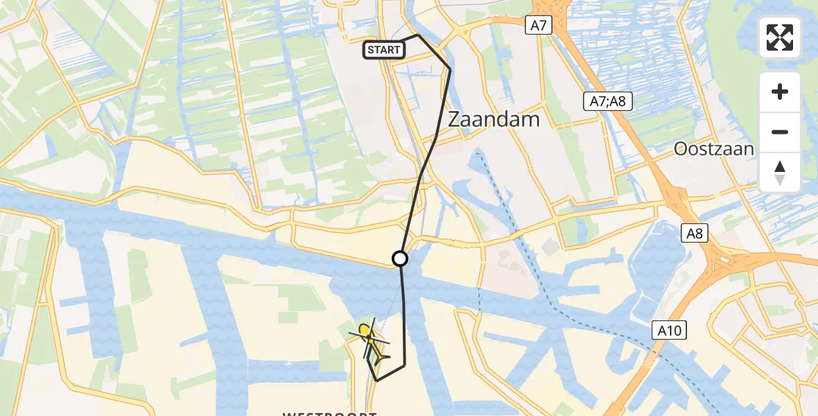 Routekaart van de vlucht: Lifeliner 1 naar Amsterdam Heliport, Stationsstraat