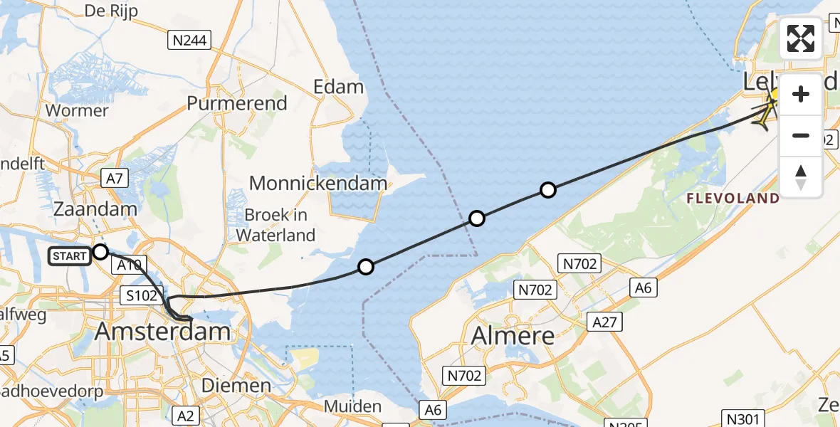 Routekaart van de vlucht: Lifeliner 1 naar Lelystad, Grasweg