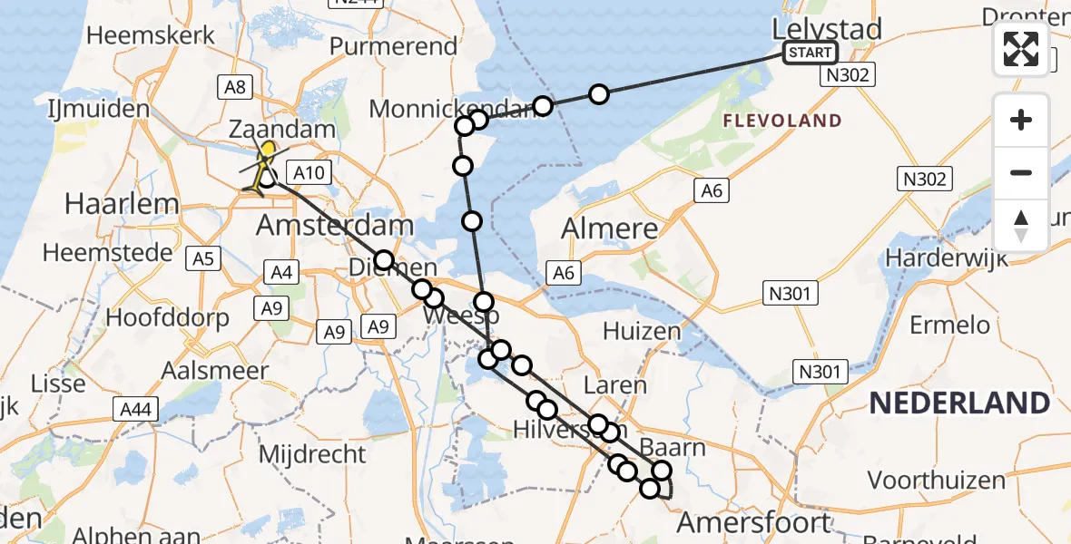 Routekaart van de vlucht: Lifeliner 1 naar Amsterdam Heliport, Zuiveringweg