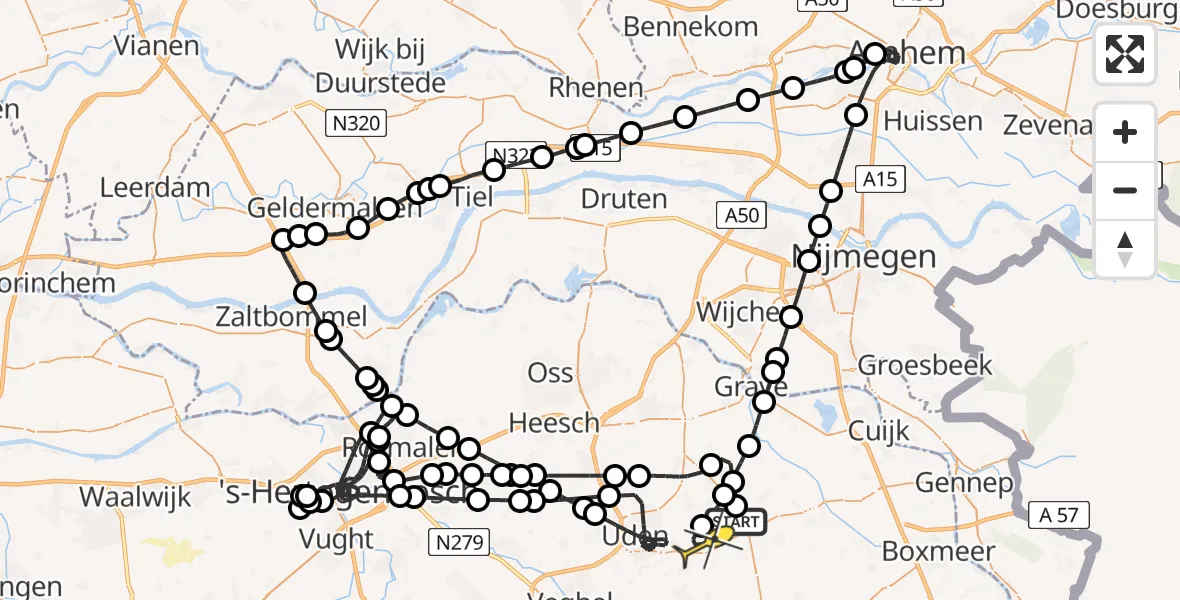 Routekaart van de vlucht: Politieheli naar Vliegbasis Volkel, Langstraat