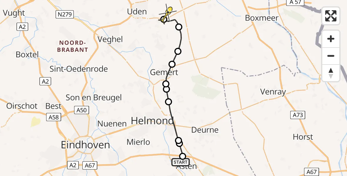 Routekaart van de vlucht: Lifeliner 3 naar Vliegbasis Volkel, Beekstraat