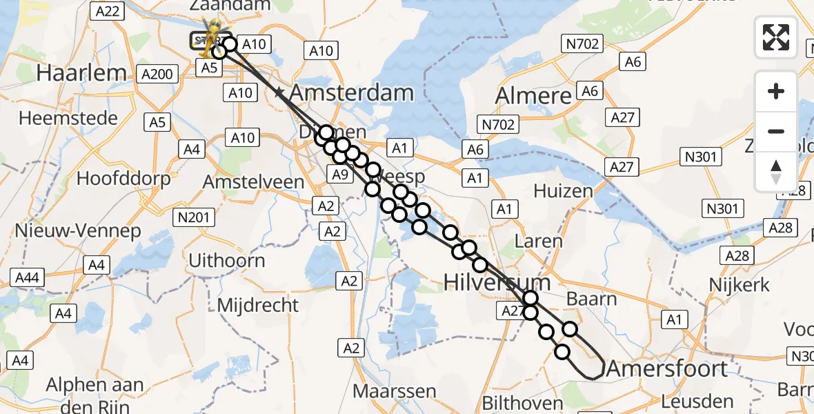 Vluchtroute Traumahelikopter van Amsterdam Heliport naar Amsterdam Heliport