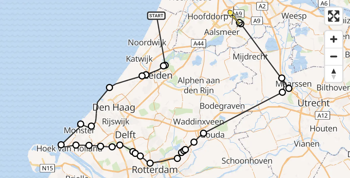 Routekaart van de vlucht: Politieheli naar Schiphol, Zijldijk