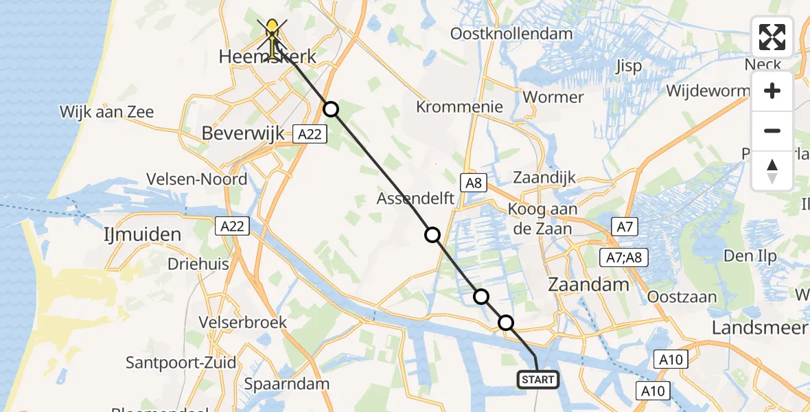 Routekaart van de vlucht: Lifeliner 1 naar Heemskerk, Rijder