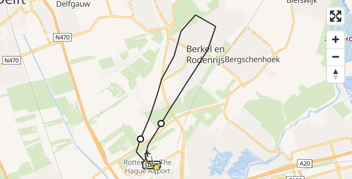 Routekaart van de vlucht: Lifeliner 2 naar Rotterdam The Hague Airport, Tolhekpad