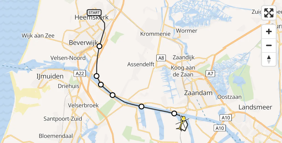 Routekaart van de vlucht: Lifeliner 1 naar Amsterdam Heliport, Park Assumburg