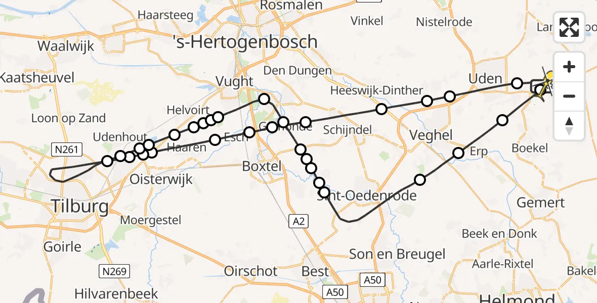 Routekaart van de vlucht: Lifeliner 3 naar Vliegbasis Volkel, Zeelandsedijk