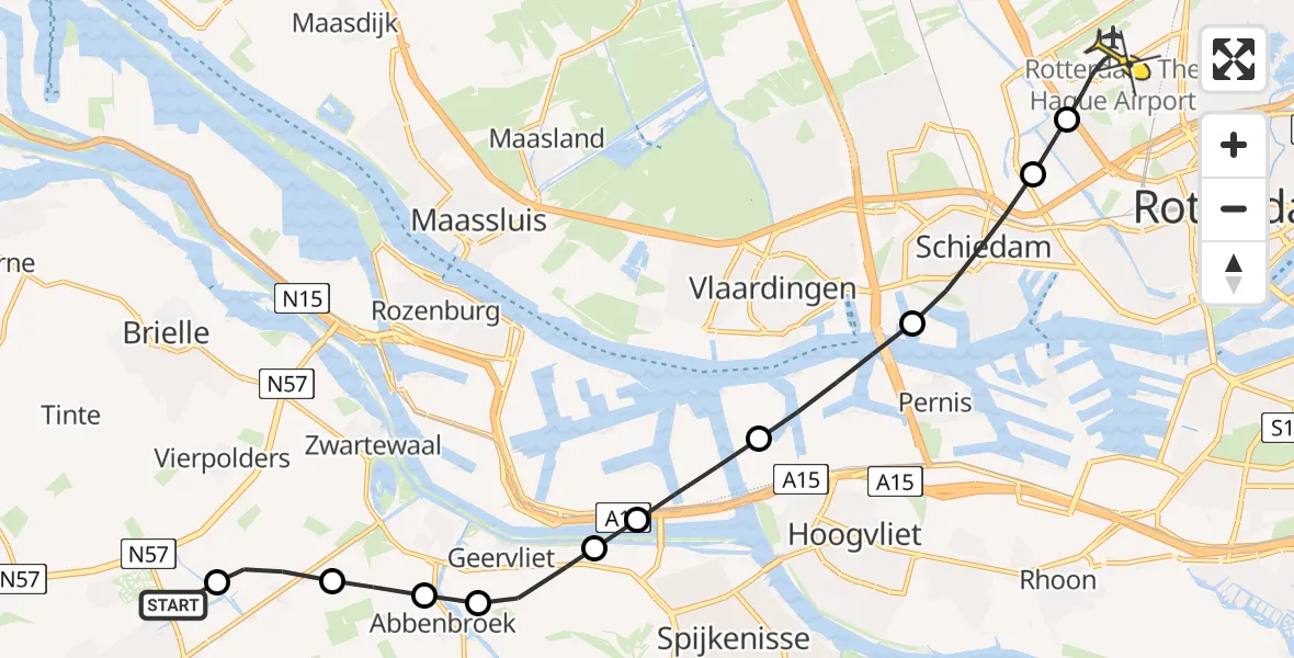 Routekaart van de vlucht: Lifeliner 2 naar Rotterdam The Hague Airport, Rijswaardsedijk