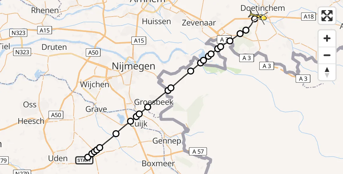 Routekaart van de vlucht: Lifeliner 3 naar Doetinchem, Zeelandsedijk