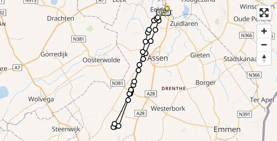 Routekaart van de vlucht: Lifeliner 4 naar Groningen Airport Eelde, Luchtenburgerweg