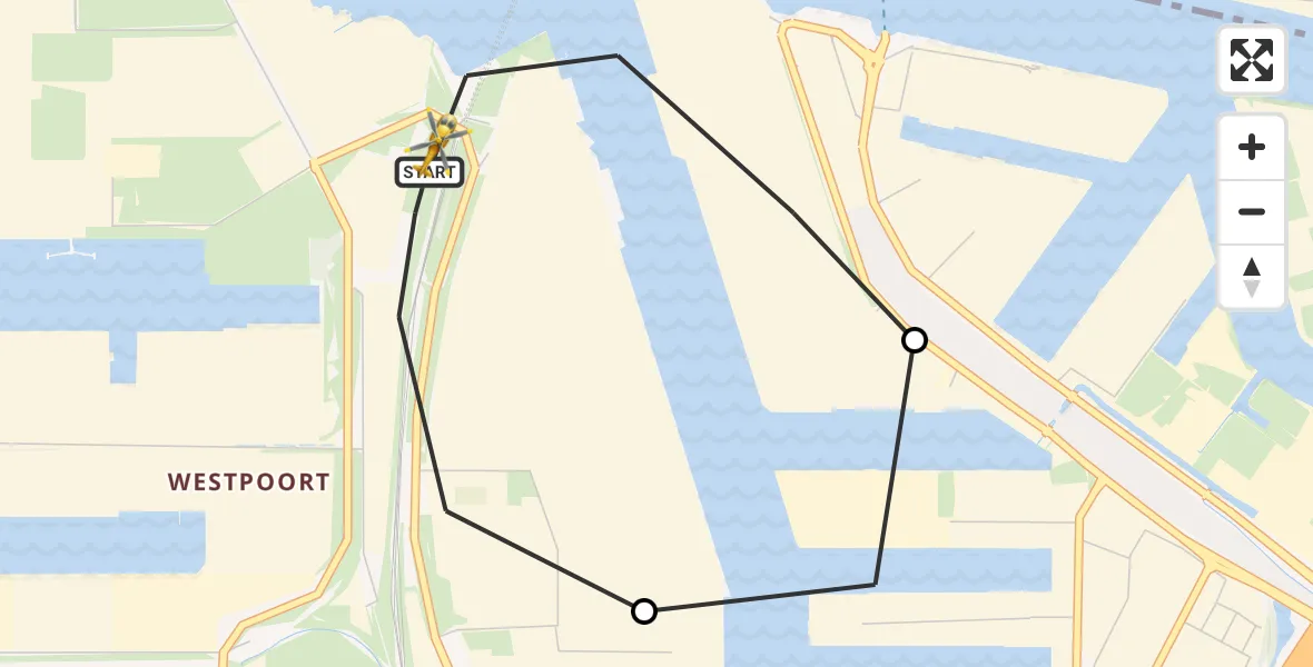 Vluchtroute Traumahelikopter van Amsterdam Heliport naar Amsterdam Heliport