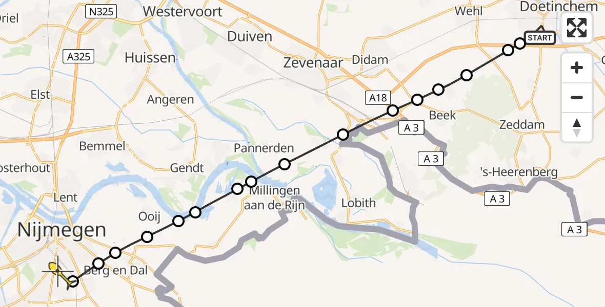 Routekaart van de vlucht: Lifeliner 3 naar Radboud Universitair Medisch Centrum, Navarra