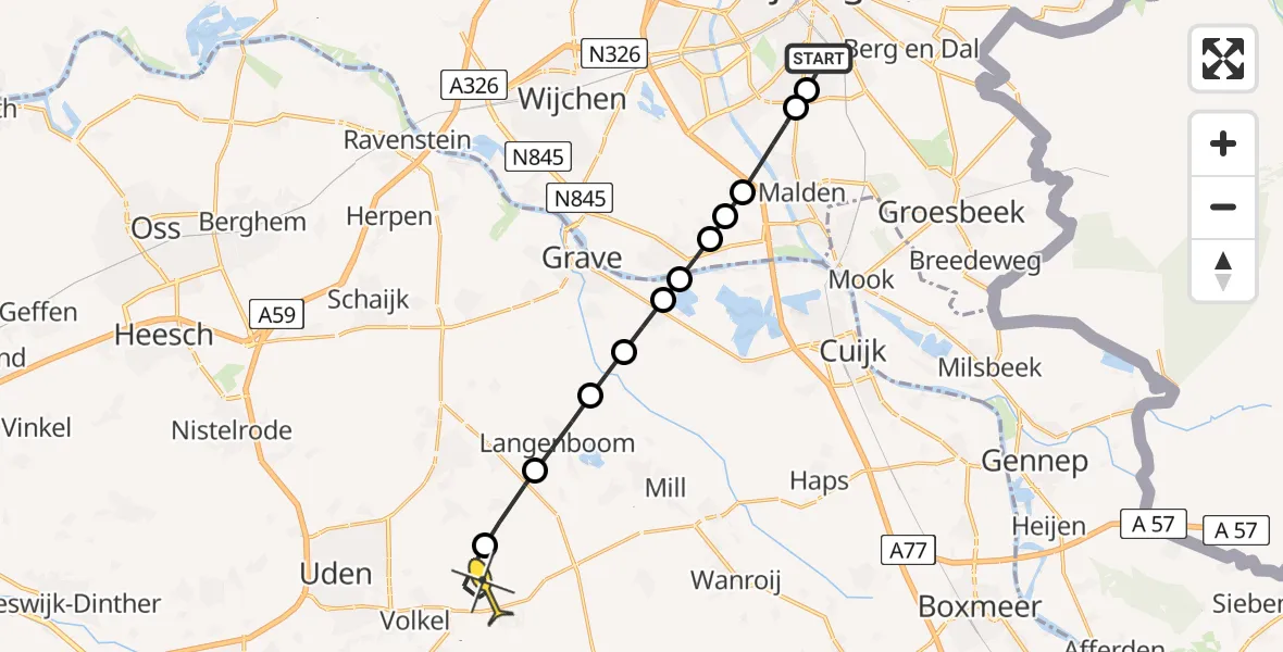 Routekaart van de vlucht: Lifeliner 3 naar Vliegbasis Volkel, Burggraafstraat