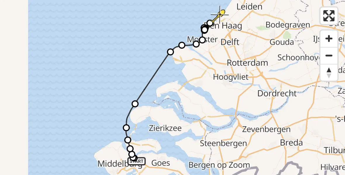 Routekaart van de vlucht: Kustwachthelikopter naar Den Haag, Schenge