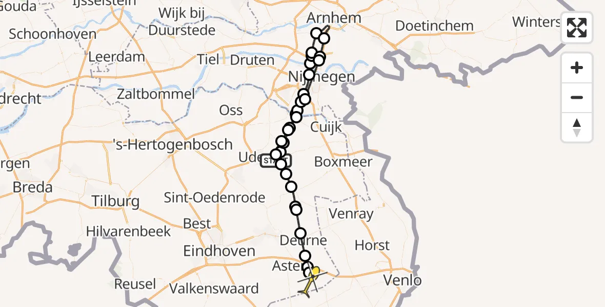 Routekaart van de vlucht: Lifeliner 3 naar Heusden, Zeelandsedijk