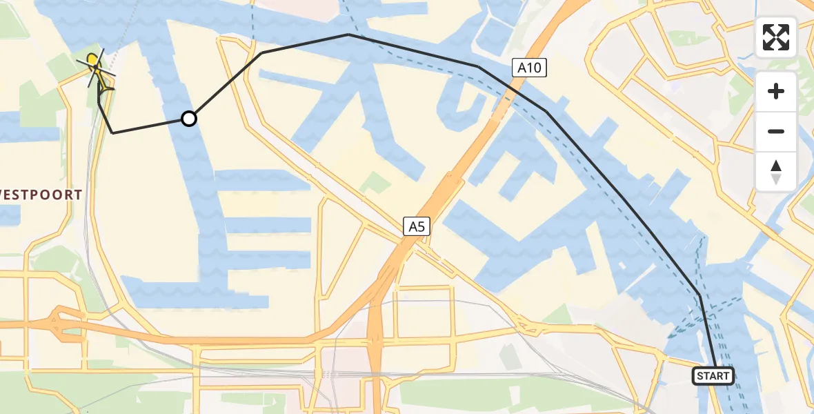 Routekaart van de vlucht: Lifeliner 1 naar Amsterdam Heliport, Kraanspoor