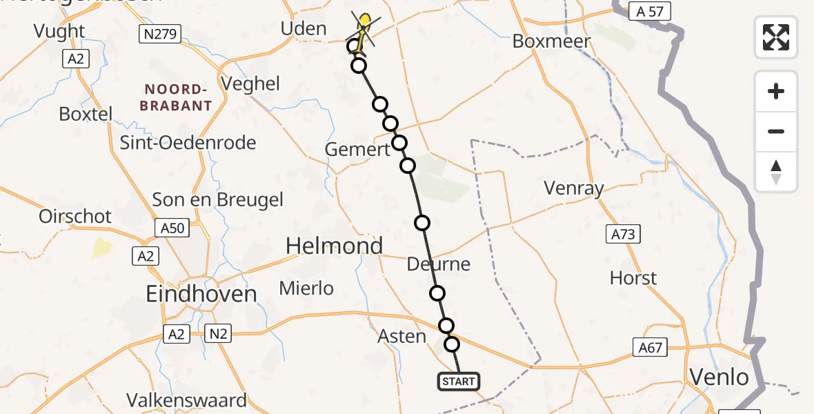 Routekaart van de vlucht: Lifeliner 3 naar Vliegbasis Volkel, Smientweg