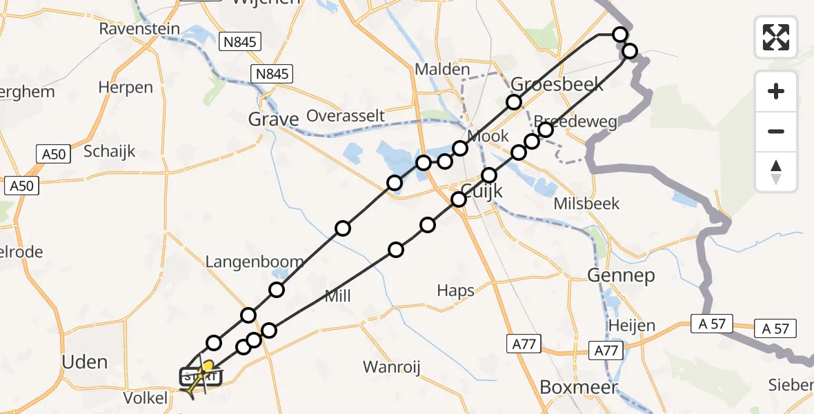 Routekaart van de vlucht: Lifeliner 3 naar Vliegbasis Volkel, Zeelandsedijk