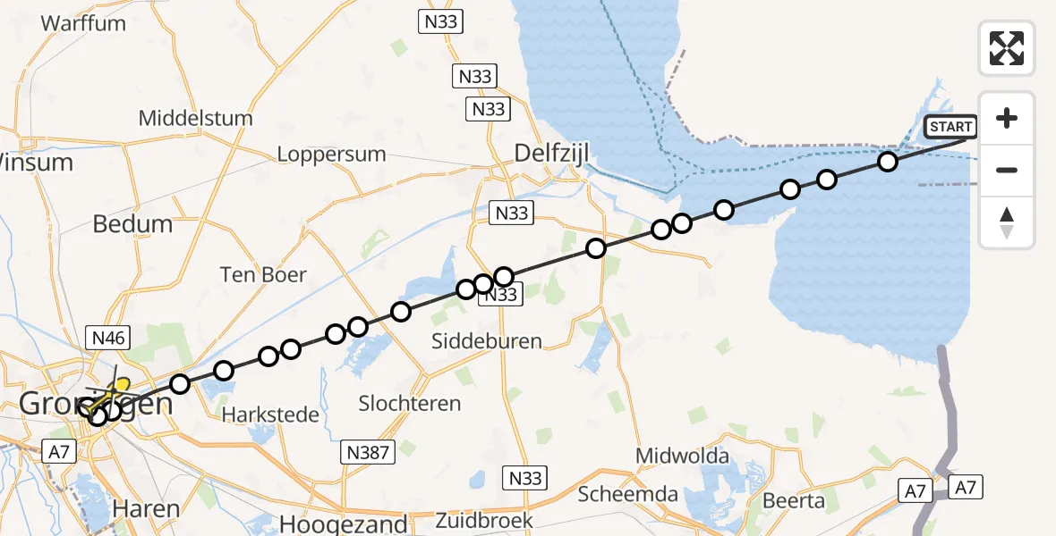 Routekaart van de vlucht: Lifeliner 4 naar Universitair Medisch Centrum Groningen, Poortweg