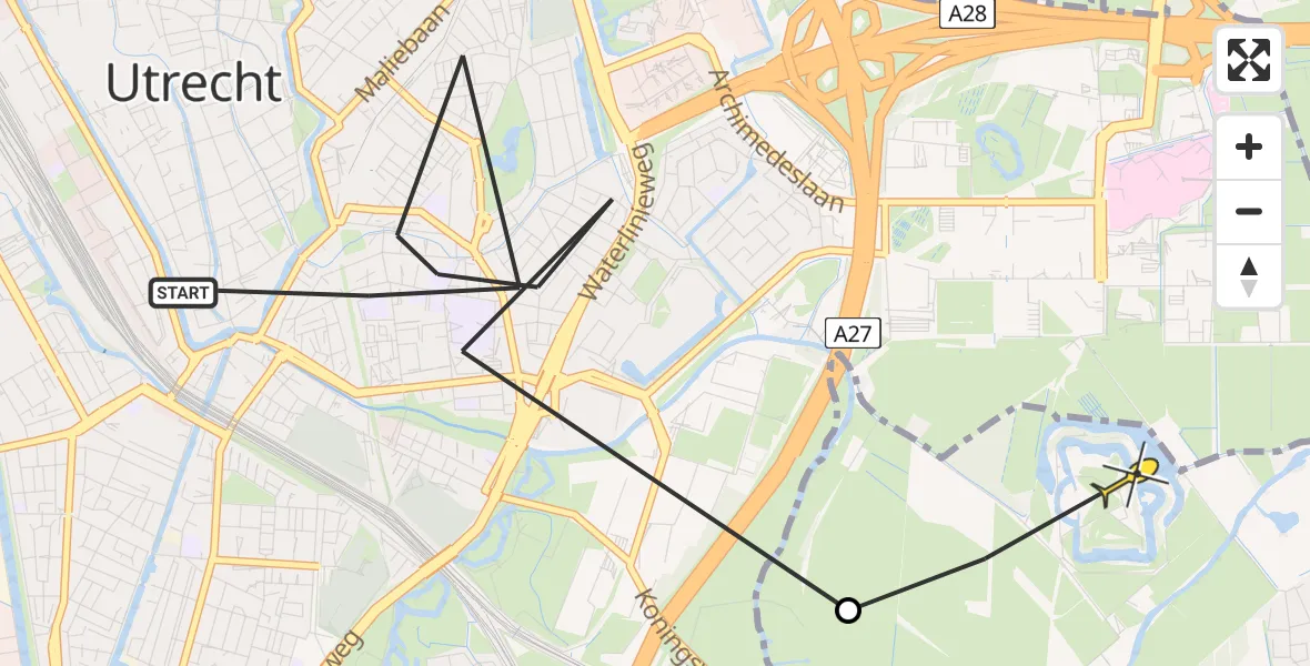 Routekaart van de vlucht: Politieheli naar Bunnik, Pieter Breughelstraat