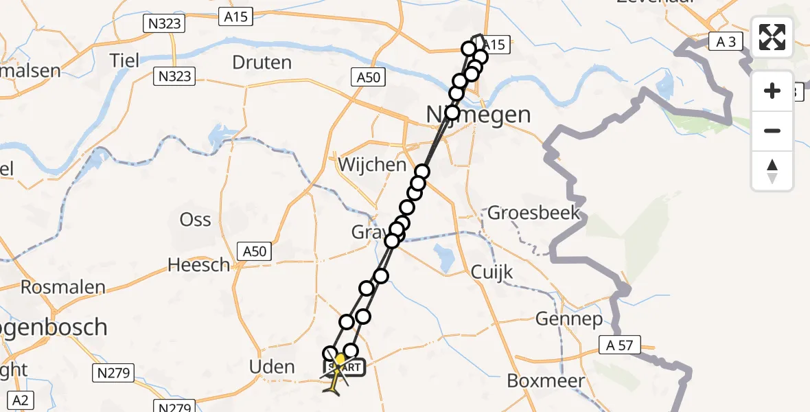 Routekaart van de vlucht: Lifeliner 3 naar Vliegbasis Volkel, Trentsedijk