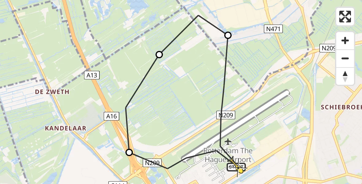 Routekaart van de vlucht: Lifeliner 2 naar Rotterdam The Hague Airport, Oude Bovendijk