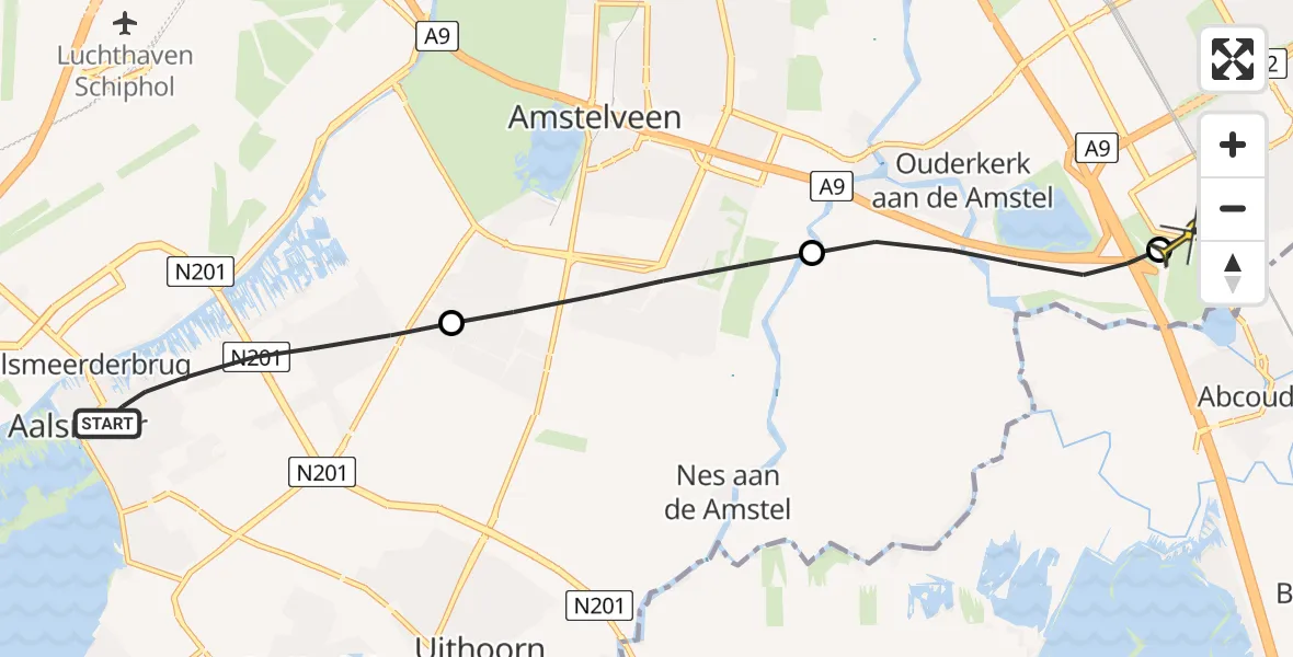 Routekaart van de vlucht: Lifeliner 1 naar Academisch Medisch Centrum (AMC), Aalsmeerderweg