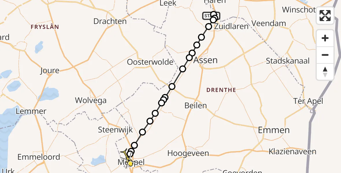 Routekaart van de vlucht: Lifeliner 4 naar Meppel, Groningerstraat