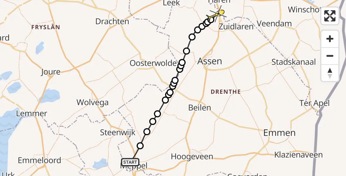 Routekaart van de vlucht: Lifeliner 4 naar Groningen Airport Eelde, Douwenmaat