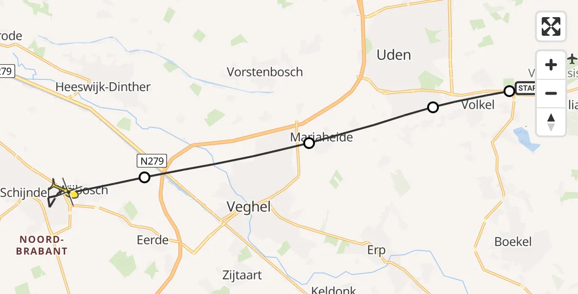 Routekaart van de vlucht: Lifeliner 3 naar Schijndel, Eeuwsels