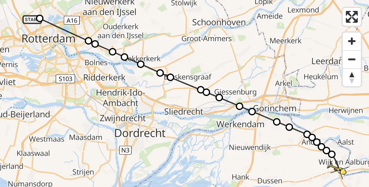 Routekaart van de vlucht: Lifeliner 2 naar Wijk en Aalburg, Gilze-Rijenstraat