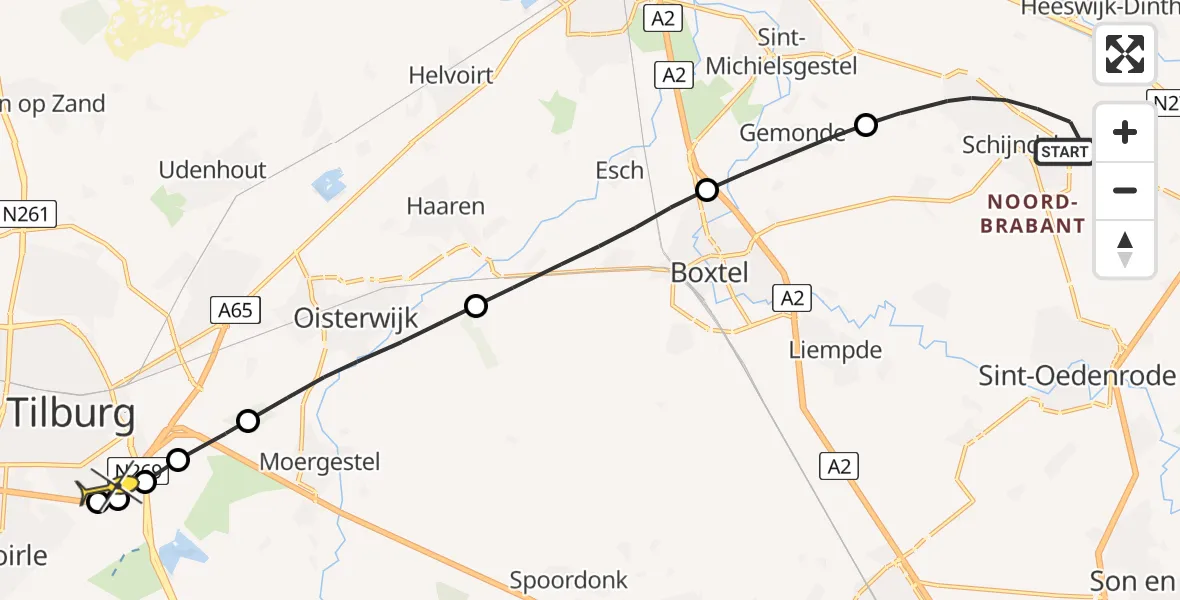 Routekaart van de vlucht: Lifeliner 3 naar Tilburg, Hardekamp