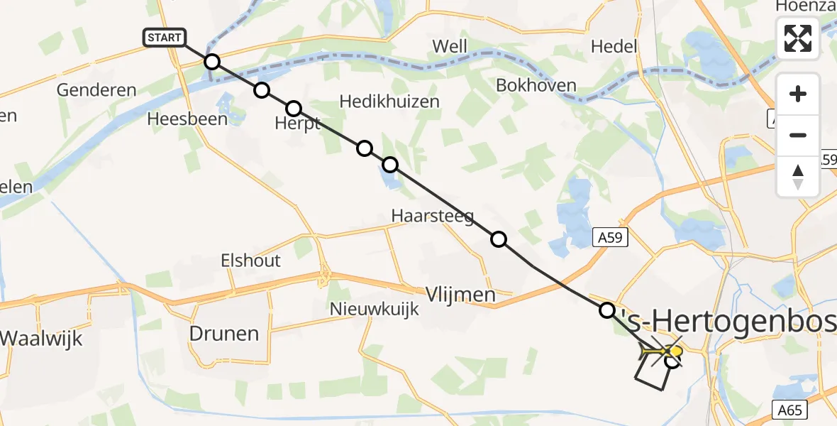 Routekaart van de vlucht: Lifeliner 2 naar Vught, Bergsche Maasdijk