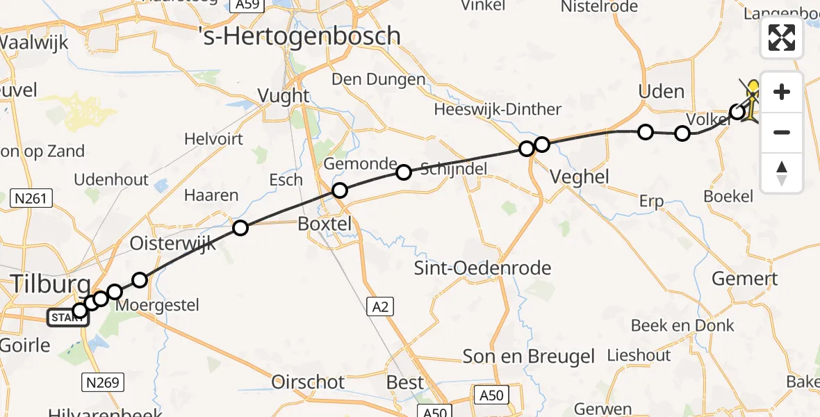 Routekaart van de vlucht: Lifeliner 3 naar Vliegbasis Volkel, Torentjeshoeve