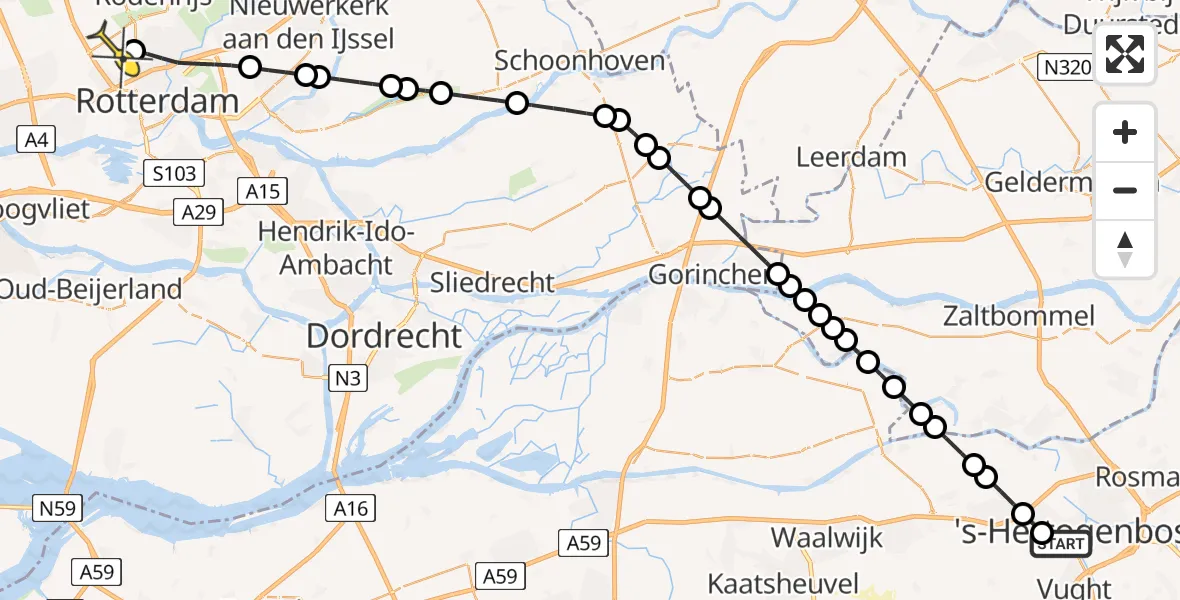 Routekaart van de vlucht: Lifeliner 2 naar Rotterdam The Hague Airport, Rijskampen