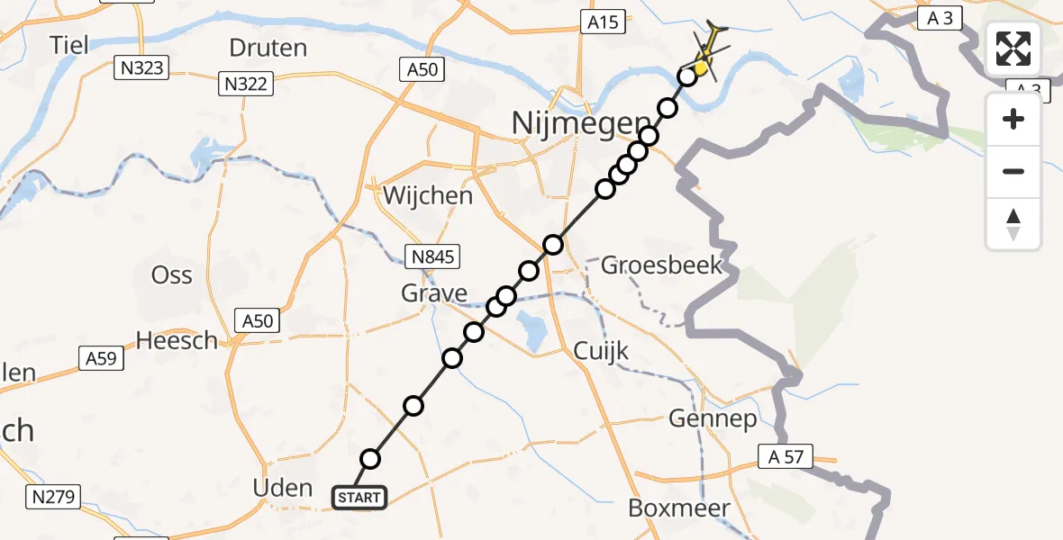 Routekaart van de vlucht: Lifeliner 3 naar Gendt, De Bunders