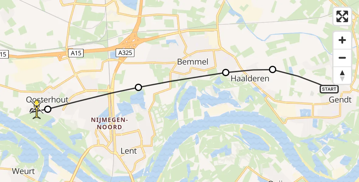 Routekaart van de vlucht: Lifeliner 3 naar Oosterhout, Zandvoortsestraat