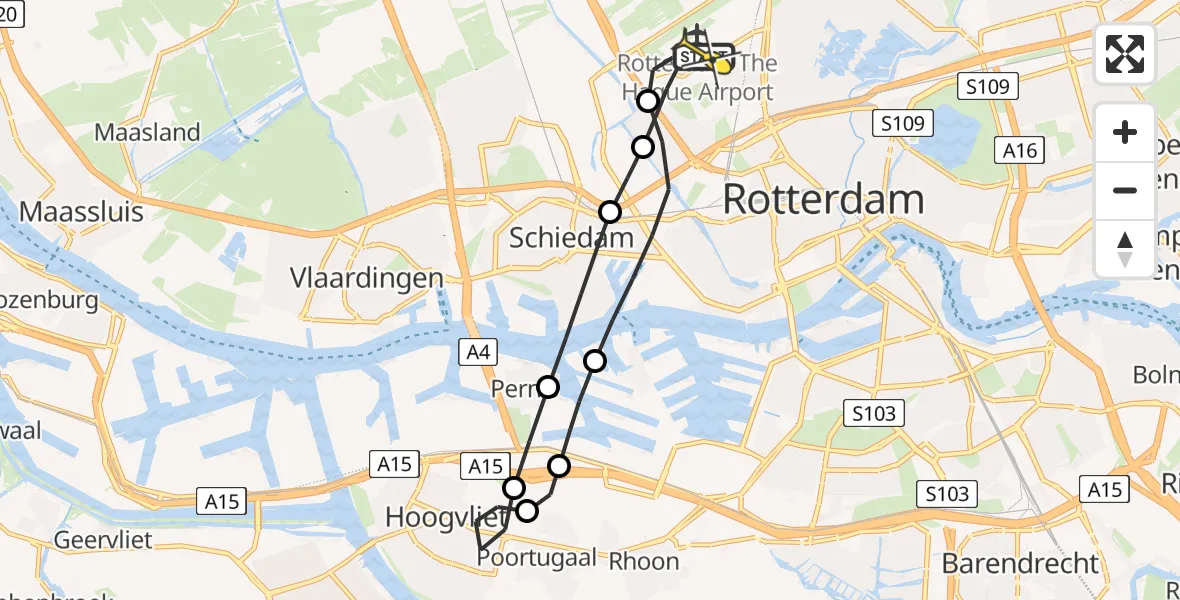 Routekaart van de vlucht: Lifeliner 2 naar Rotterdam The Hague Airport, Delflandstraat