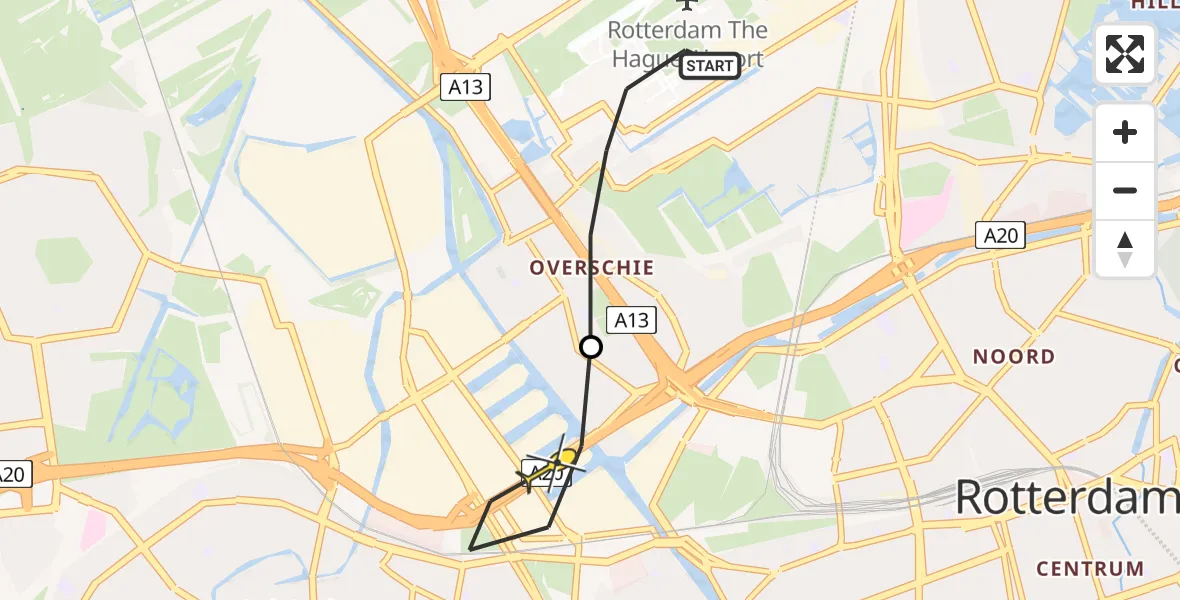 Routekaart van de vlucht: Lifeliner 2 naar Rotterdam, Landzichtstraat