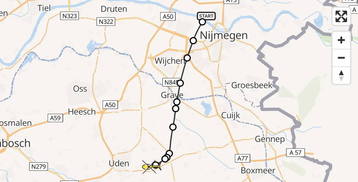 Routekaart van de vlucht: Lifeliner 3 naar Vliegbasis Volkel, Weurtsestraatje