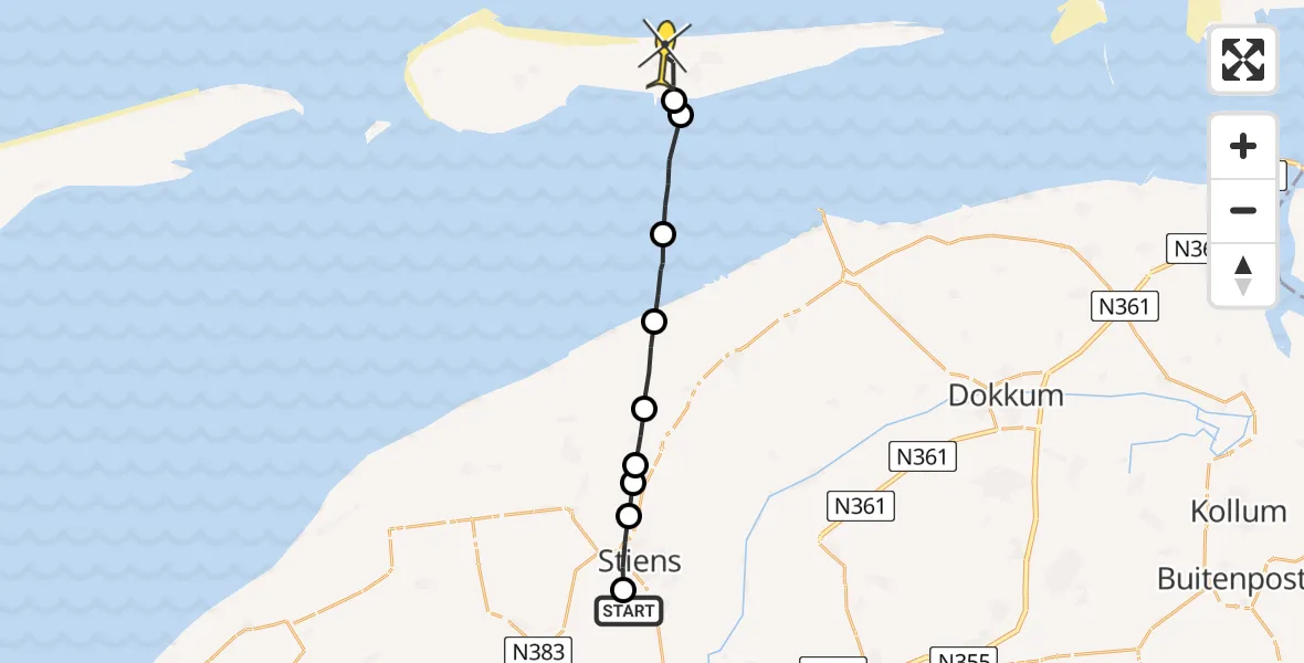 Routekaart van de vlucht: Ambulanceheli naar Nes, Finnedyk