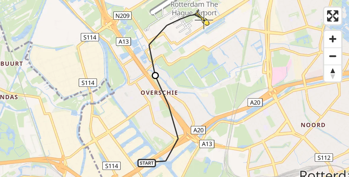 Routekaart van de vlucht: Lifeliner 2 naar Rotterdam The Hague Airport, Brandenburgbaan