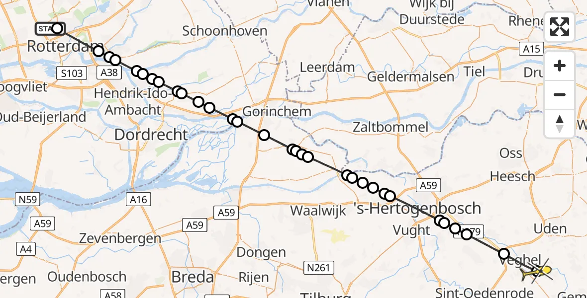 Routekaart van de vlucht: Lifeliner 2 naar Erp, Brandenburgbaan