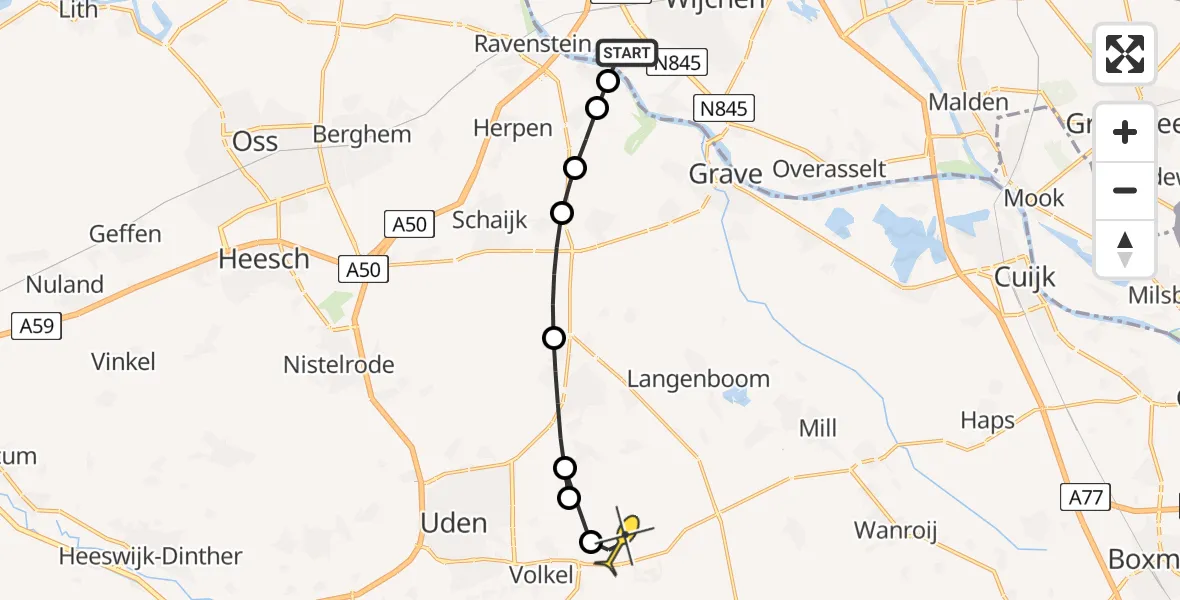 Routekaart van de vlucht: Lifeliner 3 naar Vliegbasis Volkel, Maasdijk